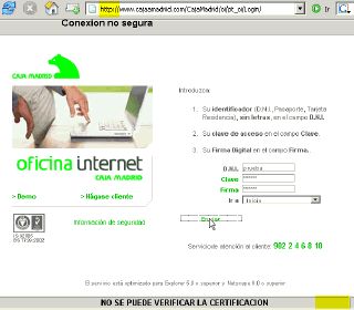 Exemplo de suplantaci&oacute;n da web de Caja Madrid mostrado pola Asociaci&oacute;n de Internautas