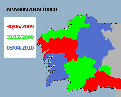 Datas previstas inicialmente para o apag&oacute;n en Galiza