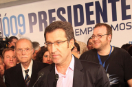 Alberto N&uacute;&ntilde;ez Feijoo durante a noite electoral do 1M