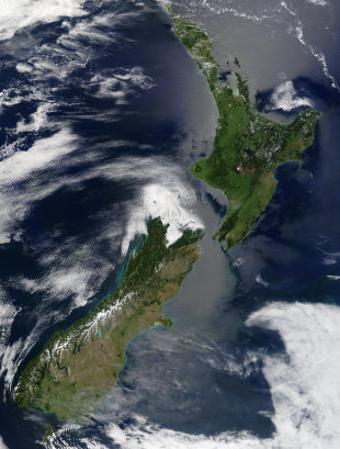 Fotograf&iacute;a de Nova Zelandia tomada v&iacute;a sat&eacute;lite / NASA