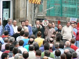 A construci&oacute;n nas comarcas pontevedresas leva tempo reclamando melloras laborai. Na imaxe unha concentraci&oacute;n o pasado mes maio