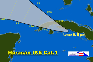 Previsi&oacute;n de desprazamento de Ike / Instuto de Meteorolox&iacute;a da Rep&uacute;blica de Cuba