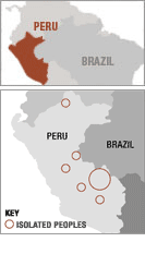 Mapa de tribos illadas no Per&uacute;