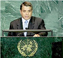 O ministro cubano de Relaci&oacute;ns Exteriores, Felipe P&eacute;rez Roque, nunha intervenci&oacute;n na Asemblea Xeral da ONU