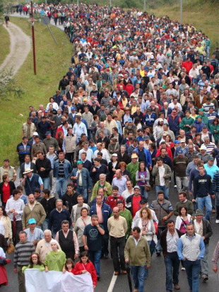 Imaxe da manifestaci&oacute;n dos gandeiros a p&eacute; at&eacute; San Caetano / SLG