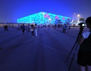 O espectacular  'Water Cube', estadio para os deporte acu&aacute;ticos en Beix&iacute;n