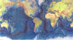 Mapa batim&eacute;trico, que recolle o relevo das profundidades subacu&aacute;ticas